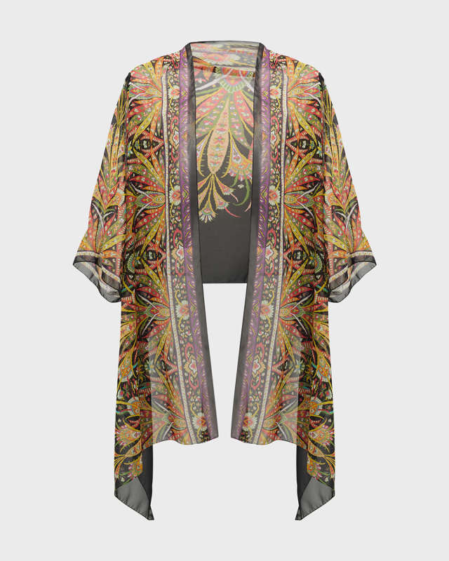 Kaleidoscope Sheer Open High-Low Poncho